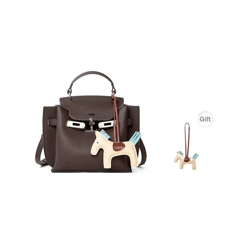 Teenmix Top Grain Cow Leather Shoulder Bag, Crossbody Bag, Handbag Trumpets Women's Ebony/Black-0