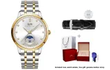 Gold White Dial Steel Band-Men's Watch