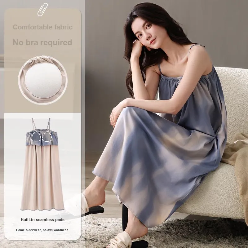 XIAFENYAN Nightgown Women's Apricot Blue-1