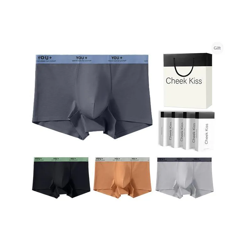 Cheekkiss Underpants Men's Breathable Antibacterial New Arrival Fashion Letter Mid Rise Briefs Gift Box 4 Pack-7