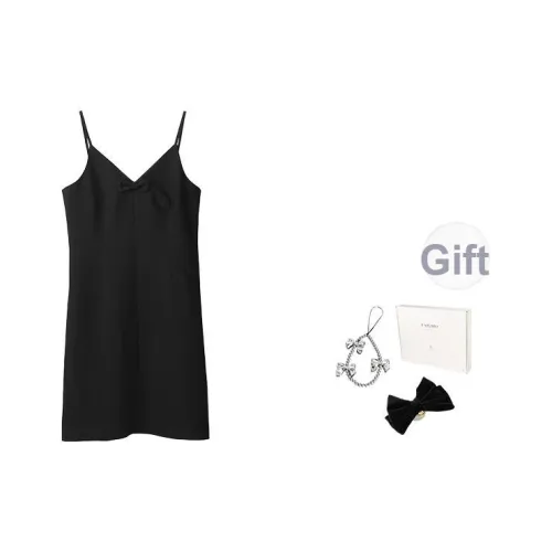 Fstudio Лето Korean V-образный вырез Горячая девушка Похудение Бант Slip Платье Женское