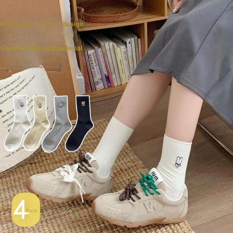 Cotton Shopping Mid Calf Socks Women's 4 Pack-2