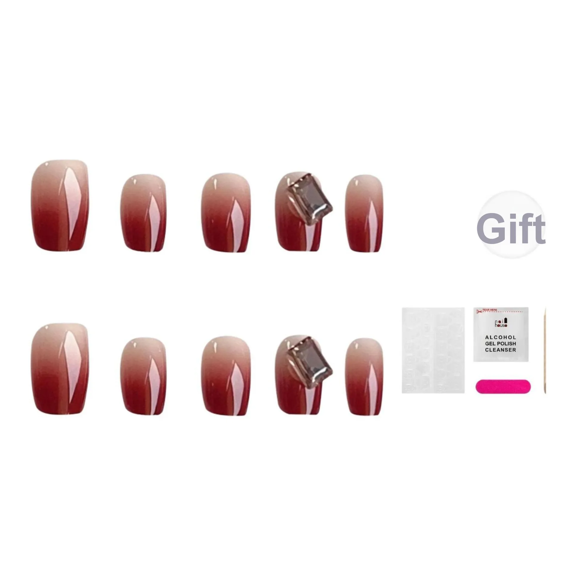 JIABITU Красный Красота Гранатовый Ромб False Nail Короткий LADDER Однотонный Smudge Flashing 14mm