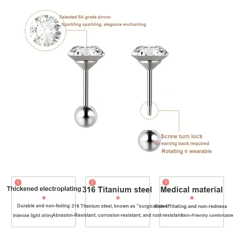GUDUD Titanium Steel Stud Earrings Unisex-3