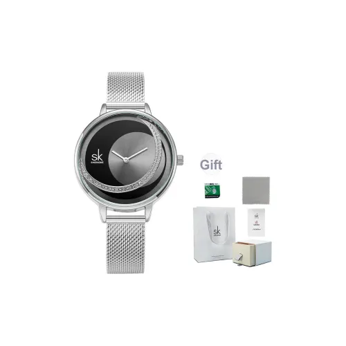 SHENGKE Кварцевый механизм ремешок из нержавеющей стали женские часы черный циферблат