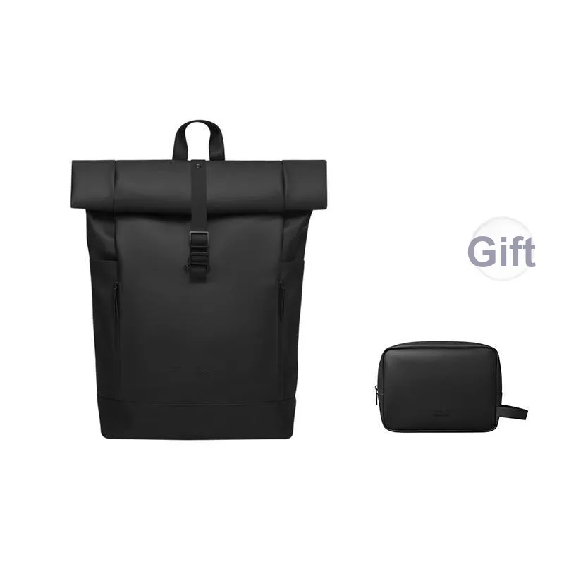 Gaston Luga Polyurethane Backpack Regular Unisex Elegant Black/Light Gray Brown/Bright Gray & Dark Gray/Electric Blue