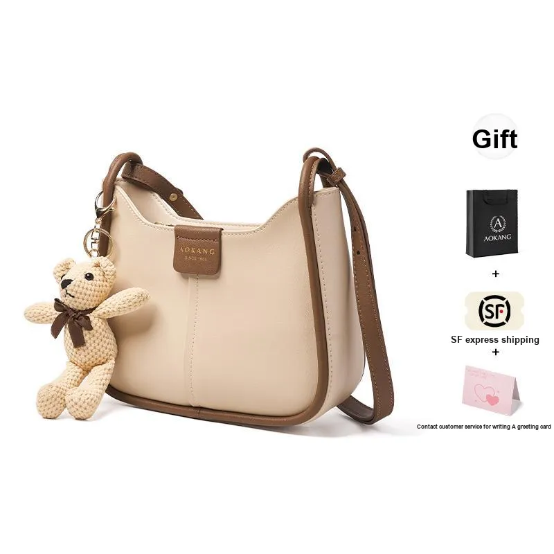 AOKANG Cow Leather Saddle Bag, Shoulder Bag, Crossbody Bag, Shoulder Bag Regular Women's White/Black/Yellow