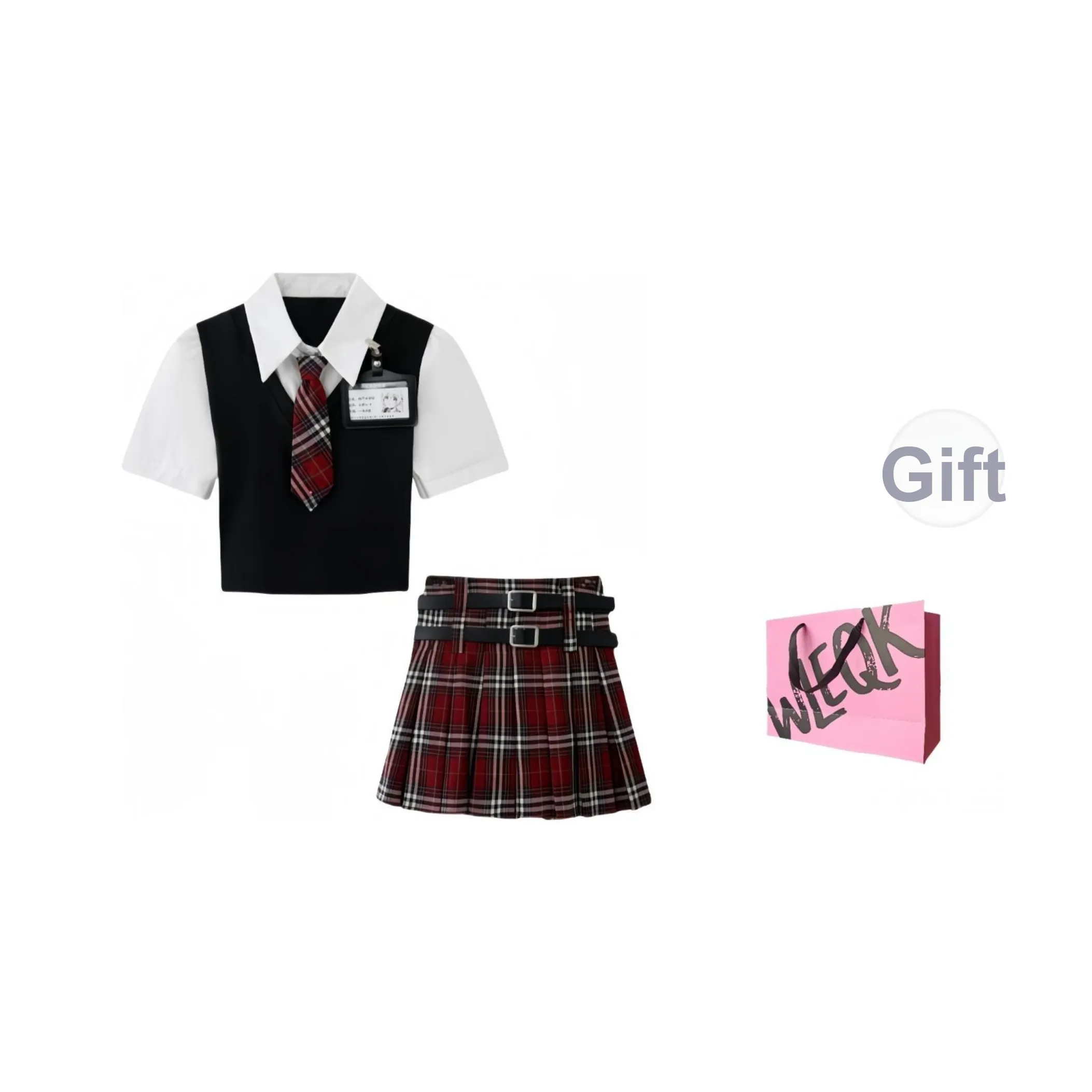 CTRTRC Красная клетка Юбка + Топ С подарками Галстук And Ремень Женская униформа