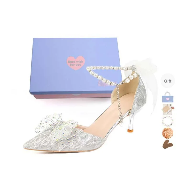Xingdiman Slim Heel High Heels 8cm 6cm Women's Silver [ Gift Box Set ]-2