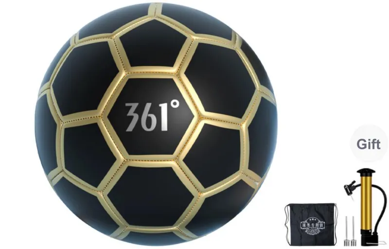 361° 4/Size 5 Soccer PU Machine Stitched Soccer Ball Unisex Black Gold Legend-0