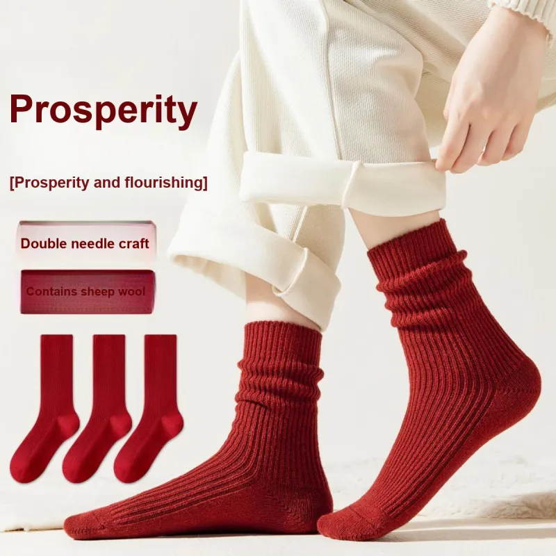 MIIOW Mid Calf Socks Women's 3 Pack Red-4