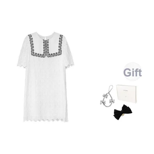 Fstudio Летний Корейский стиль Кружево Хлопок Большой Отложной воротник Дизайн Короткий рукав Платье Женское