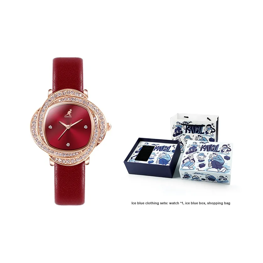 KANGOL Camellia Love Кварцевый механизм Кожаный ремешок Часы Женские часы Многоцветный циферблат часов KANGOL K633