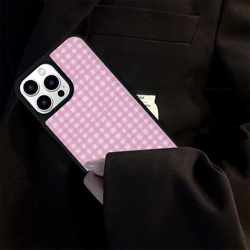 Sopi Leather Material Leather Texture Pink Plaid Phone Cases Compatible With IPhone 16/15 Pro Max/Apple 13/14 Pro/Max-2