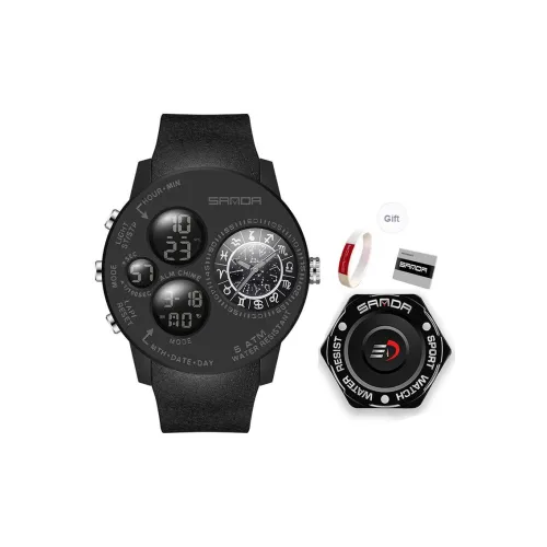 Sanda Электронный + Кварцевый механизм TPU Ремешок Часы Мужские Черный Циферблат