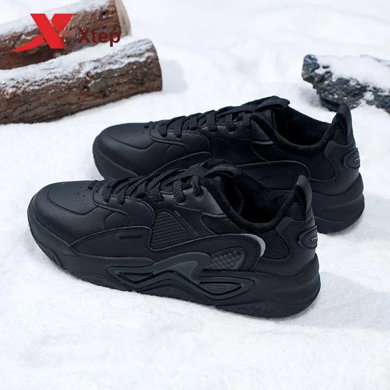 XTEP Anti Slip Wear Resistant Water Resistant Warm Low Top Casual Shoes Men's Black-8