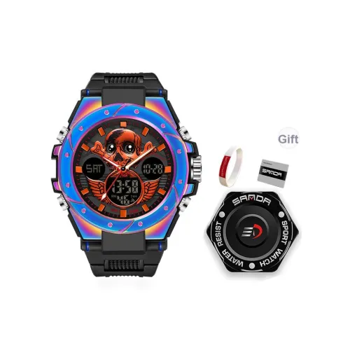 Sanda Электронный + Кварцевый механизм TPU Ремешок Часы Мужские Черный Циферблат
