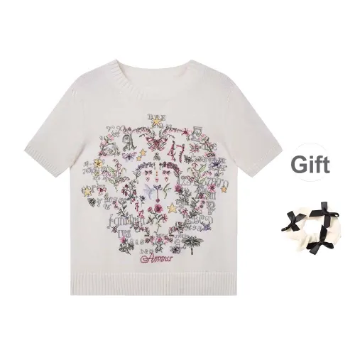 TURN UP T Shirts Women's Multicolor+Bowknot Hair Tie Comes With