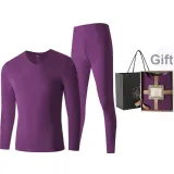 Men's V-Neck Clothing Sets (Grape Purple) Thermal Deer Cashmere/Seamless Antibacterial