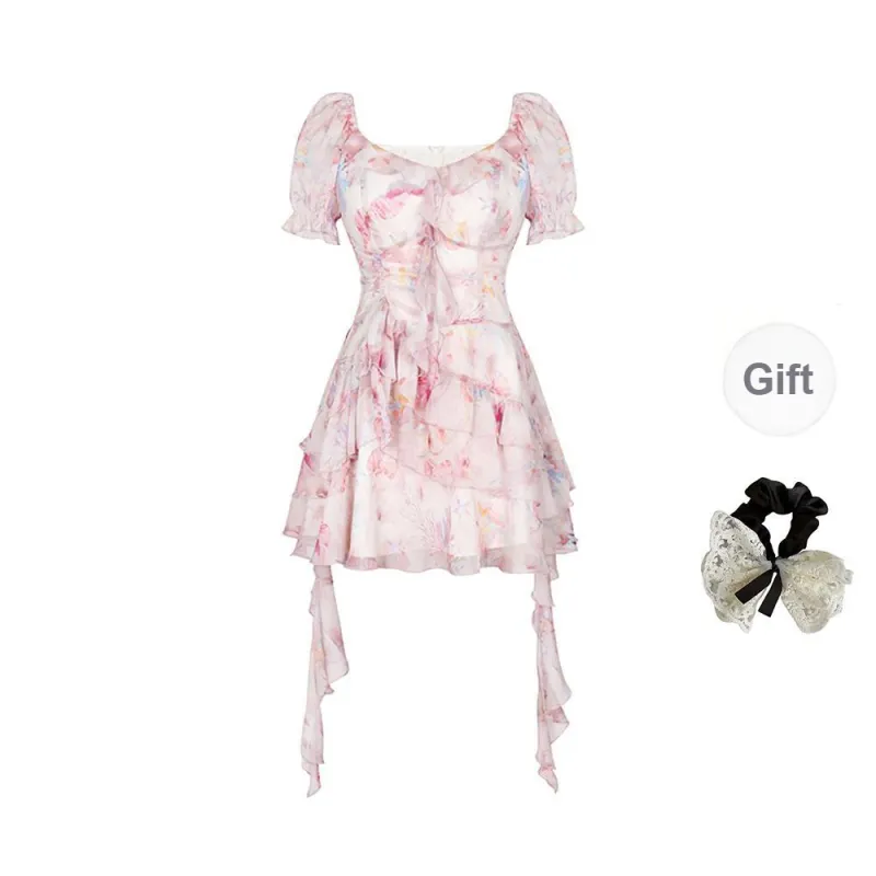 / Short Sleeved Dresses Women's Pink+Hair Tie Comes With-0
