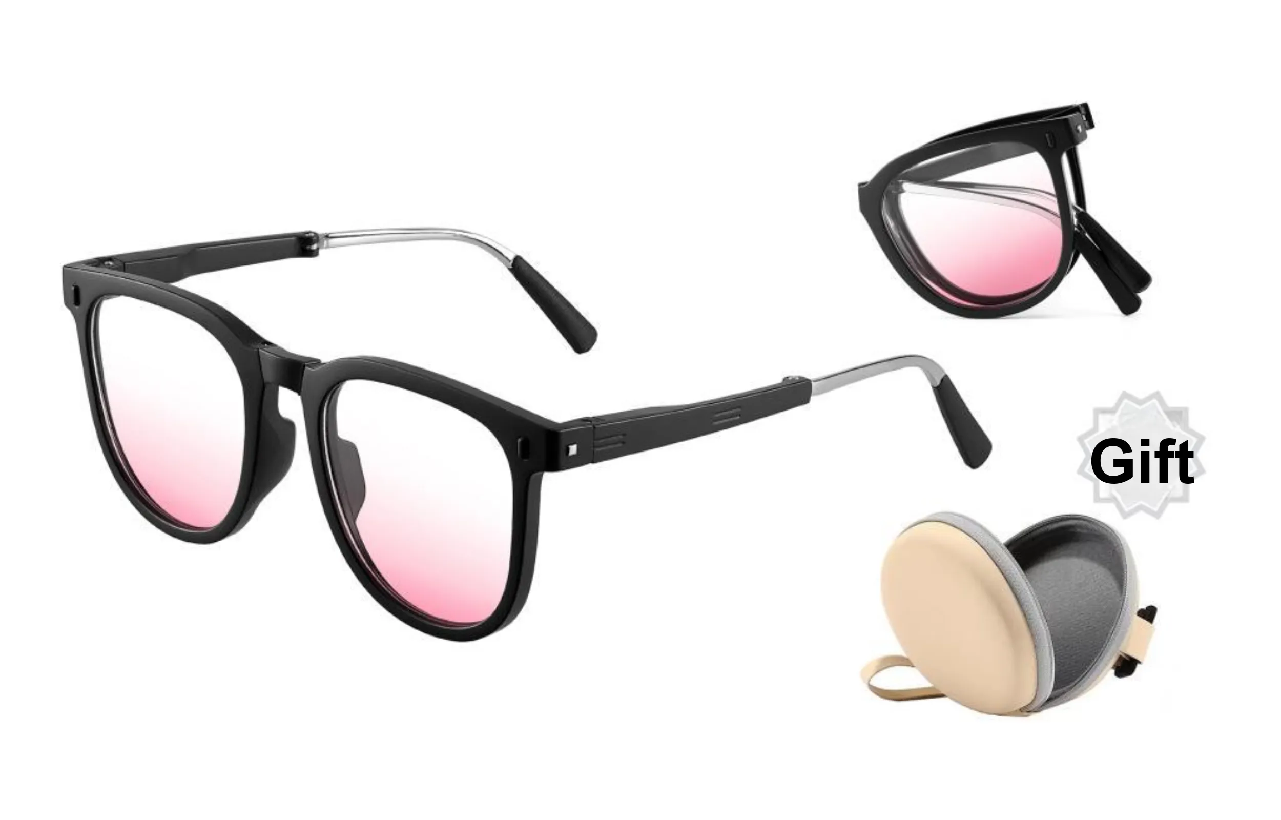 ENFANTIN Sunglasses Women's Foldable Black Frame Gradient Blush Lens