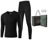 Men's V-Neck Set (Black) 100% cotton Skin-Friendly/3A Antibacterial