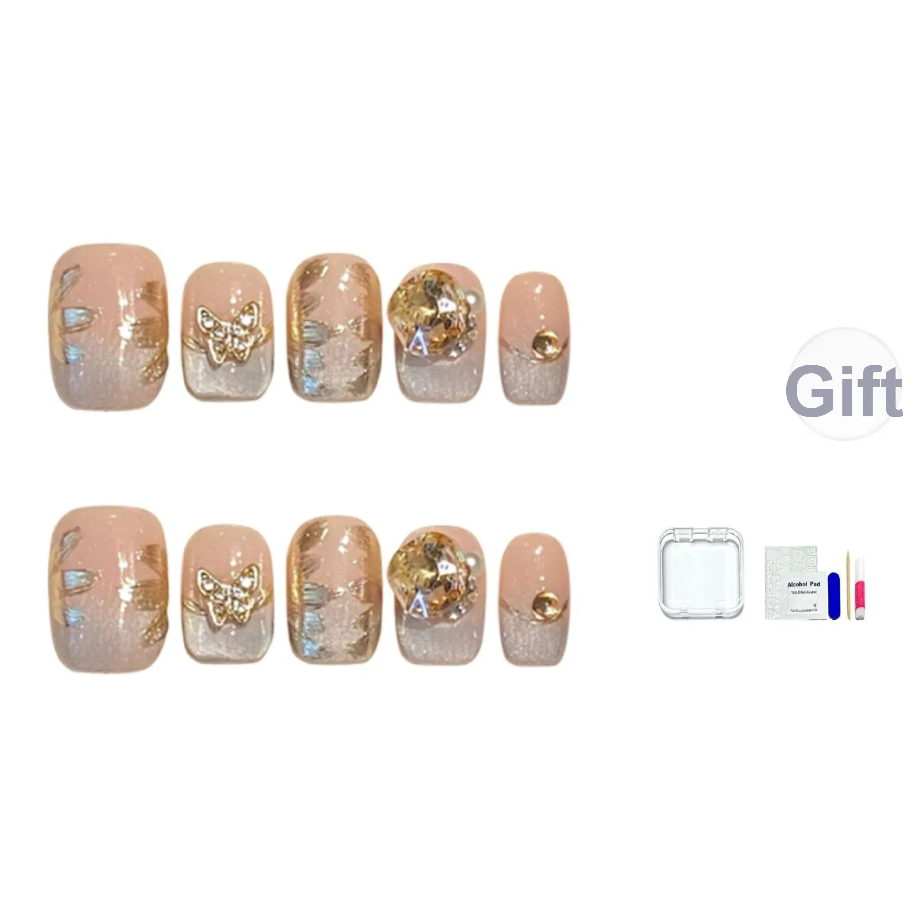 JINGCHANXUE Бабочка Handcrafted False Nail Короткий Квадрат Coquette Градиентный Кошачий глаз 12 мм