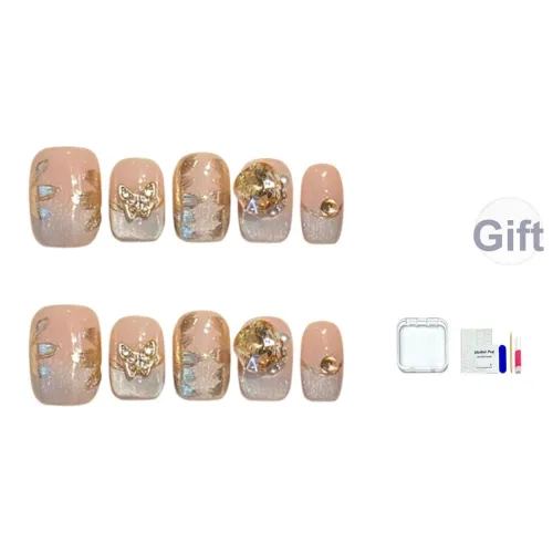 JINGCHANXUE Бабочка Handcrafted False Nail Короткий Квадрат Coquette Градиентный Кошачий глаз 12 мм