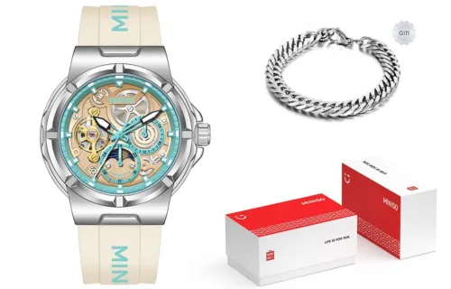 MINISO Sun Moon And Stars Mechanical Movement Rubber Strap Watch Unisex Beige Watch Dial