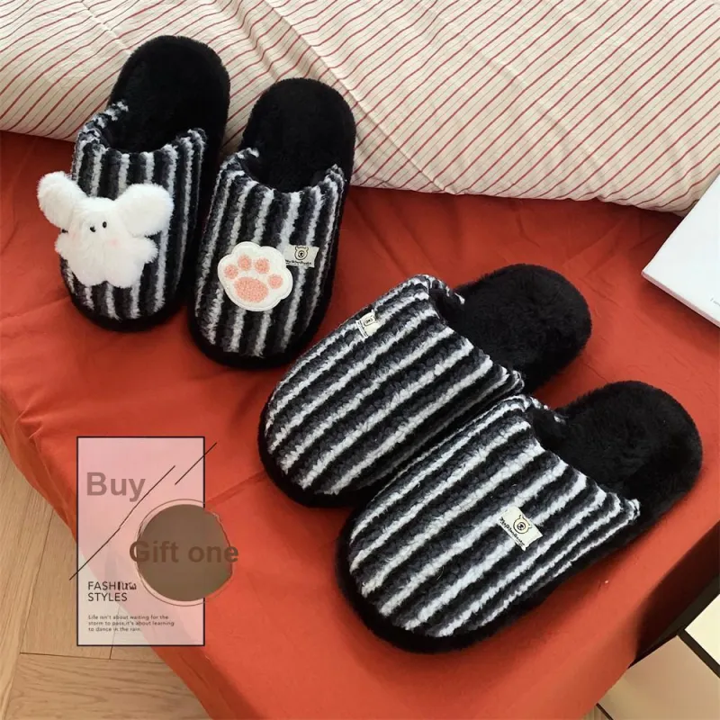 Thin Strips Cotton Slippers Unisex, Pink-18