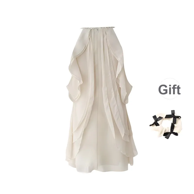 TURN UP Sleeveless Dress Women's Apricot+Bowknot Hair Tie Comes With-1
