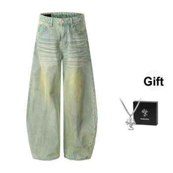 YIXIAOMO Curved Knife Jeans Trendy Straight Fit Bootcut A Shaped Pants Unisex