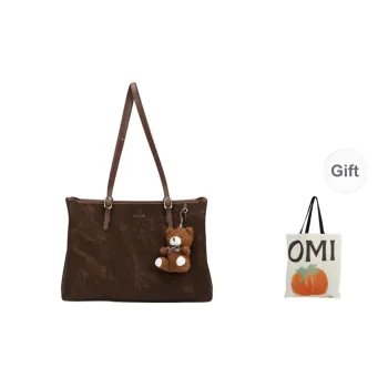 OMI Synthetic Leather Shoulder Bag Large Size Women's Dark Brown/creamy White