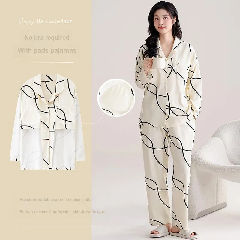 Pretty Lady Pajama Set Women's Beige White Black Stripes-1