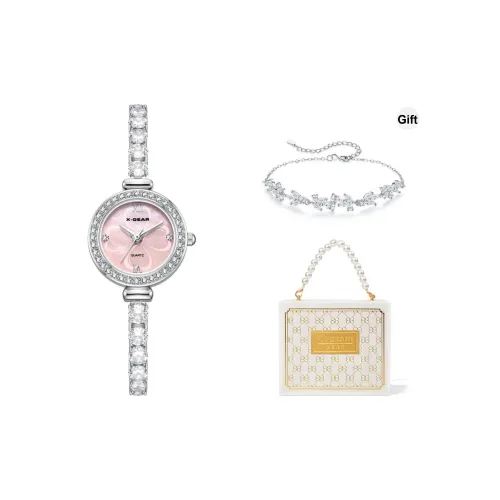 X Шестерня Кварцевый механизм Нержавеющая сталь Ремешок Часы Женские Розовый Циферблат Часов