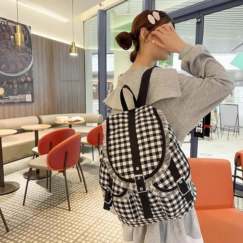 XIANGSU Nylon Backpack Women's Black & White-3