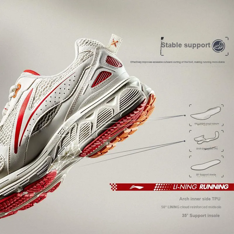 LiNing Shake 2.0 Cushioned Slip Resistant Low Top Casual Running Shoes Men's White Gray Red-6
