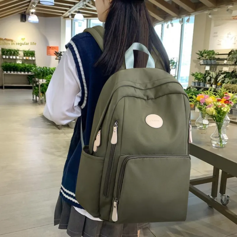 PT'SON Fabric Backpacks Large Size Unisex Ecru/Purple/Green-10