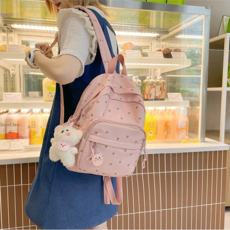 MARKANGARO Nylon Backpack Regular Women's White/Blue/Pink-13
