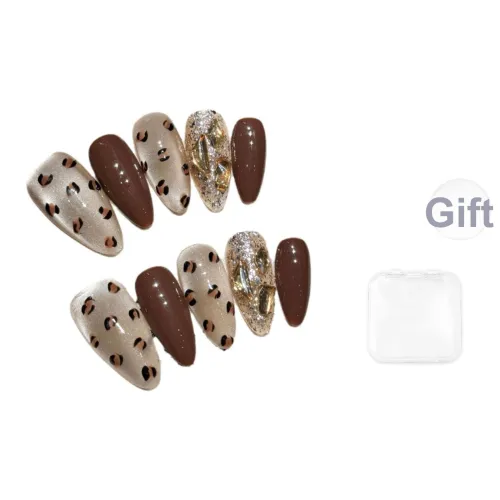 Fanze Леопардовый принт Амбра Стиль Майярд Кошка's Eye Кристальный False Nail Средний LADDER Коричневый Smudge 25mm