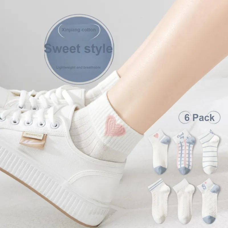 MIIOW Mid Calf Socks Women's 6 Pack Ivory-3