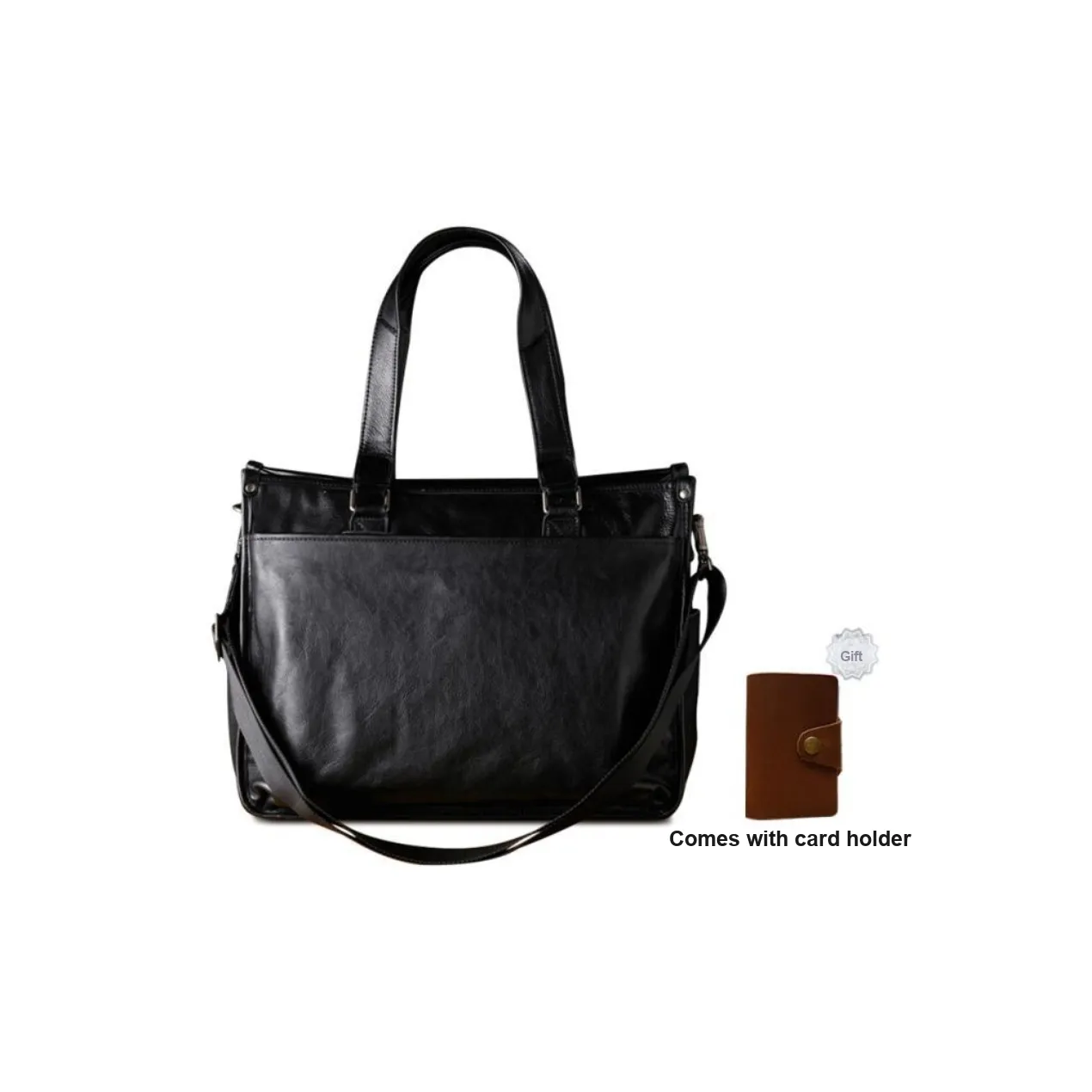 Simple&nature Cow Leather Briefcases Regular Unisex Black
