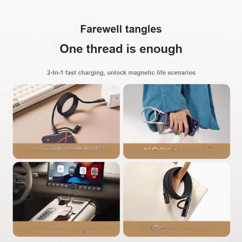 MOMAX DL58 USB-C To USB-C/Lightning 2-in-1 Magnetic CiCi Elite Magnetic Yarn Cables-2
