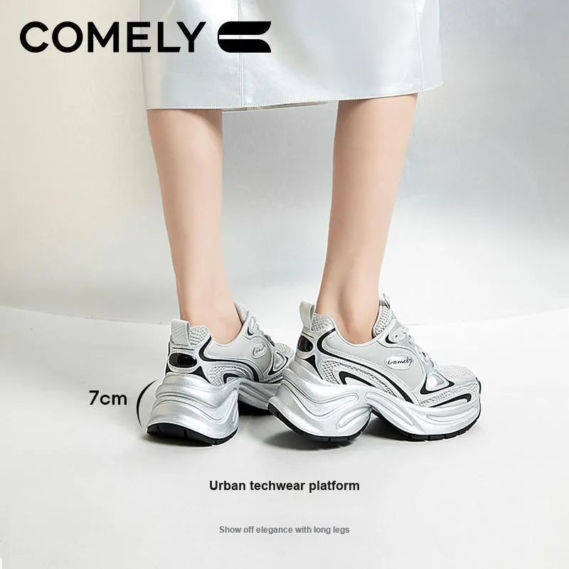 COMELY Chunky Sneakers Women's Low Top Beige/Silver-15