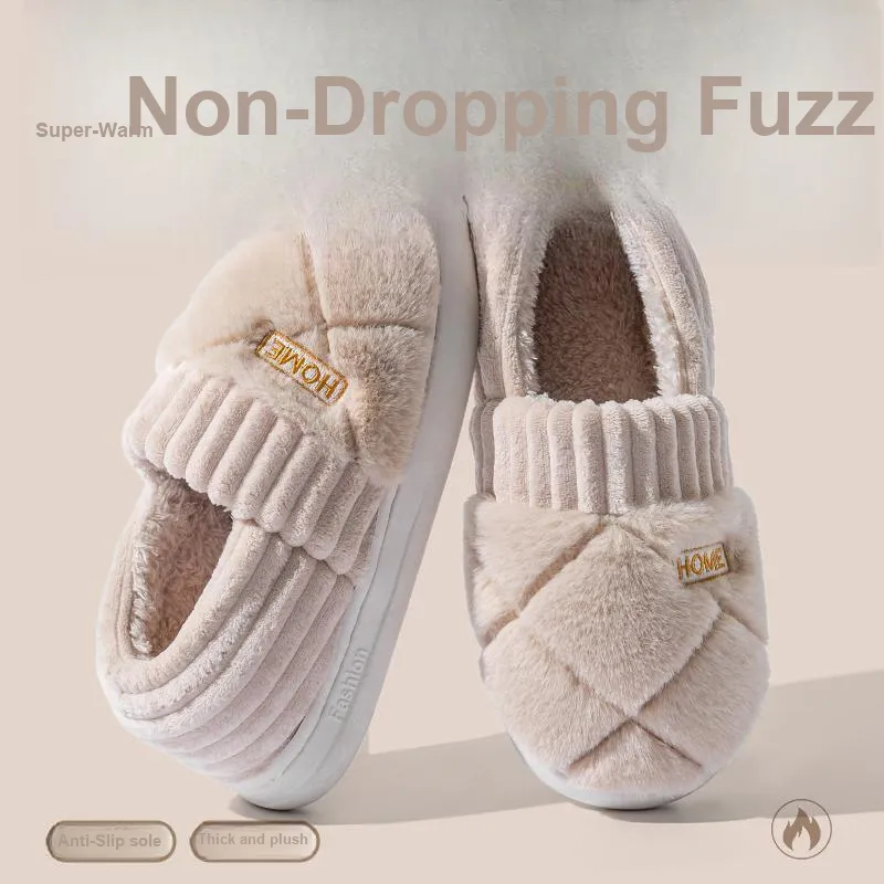 Foot Recreation Winter Solid Color Heel Covered Short Plush Platform Minimalist Style Cotton Slippers Unisex-12