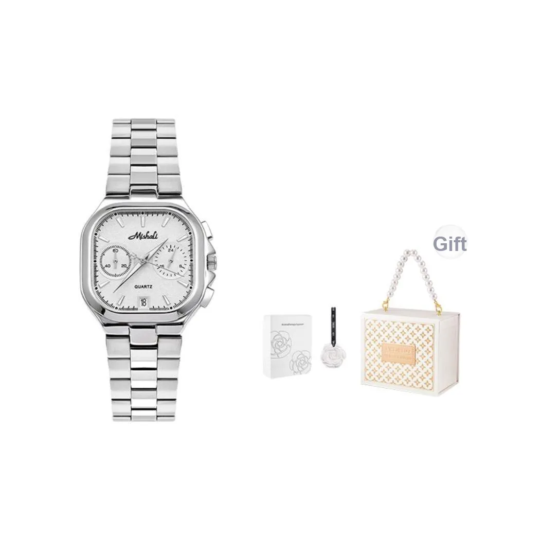 MISHALI Large Watch Dial Collection Кварцевый механизм Стальной ремешок Часы Женские Белый циферблат
