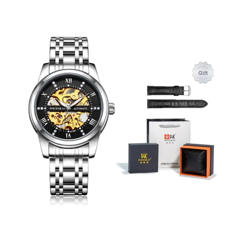 WSK Mechanical Movement Stainless Steel Watchband Men's Watches White Dial-1