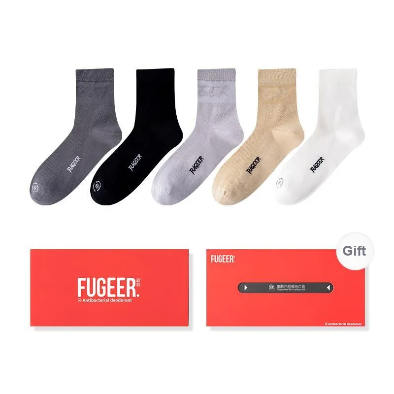 FUGEER Mid Calf Socks Men's Box 5 Pack-0