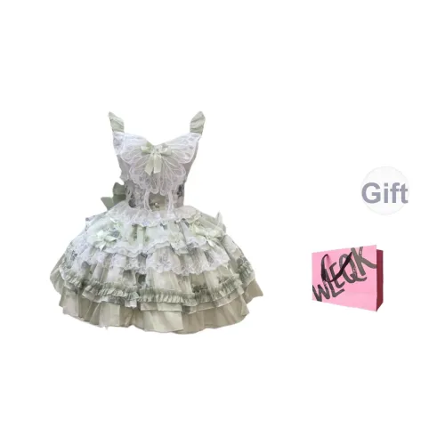 CTRTRC BLOOMING Promise Белый Зеленый Бабочка Платье + Хвост Платья Женское Лолита Платье