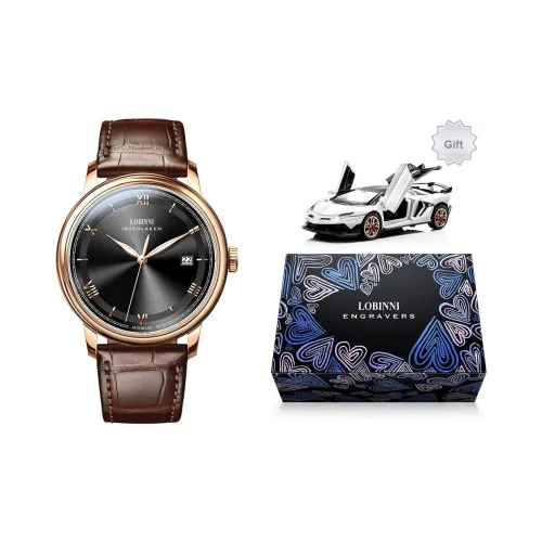 LOBINNI L THREE Hand Мужские часы Автоматический механический механизм Коровья кожа Ремешок Часы Мужские часы Золотой циферблат